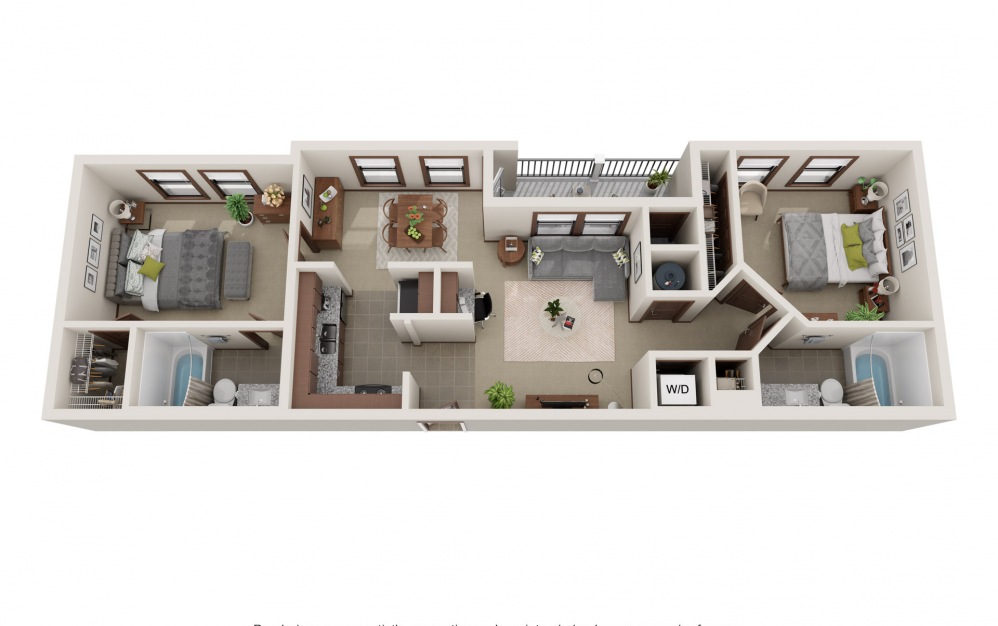 ENSO 6 - 2 bedroom floorplan layout with 2 baths and 1016 square feet.