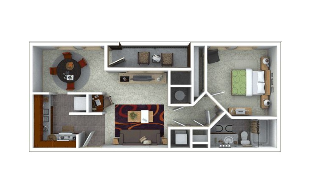 ENSO 2 - 1 bedroom floorplan layout with 1 bath and 769 square feet.