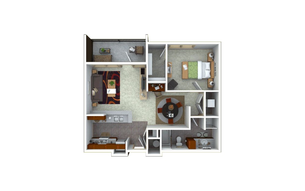 ENSO 3 - 1 bedroom floorplan layout with 1 bath and 893 square feet.