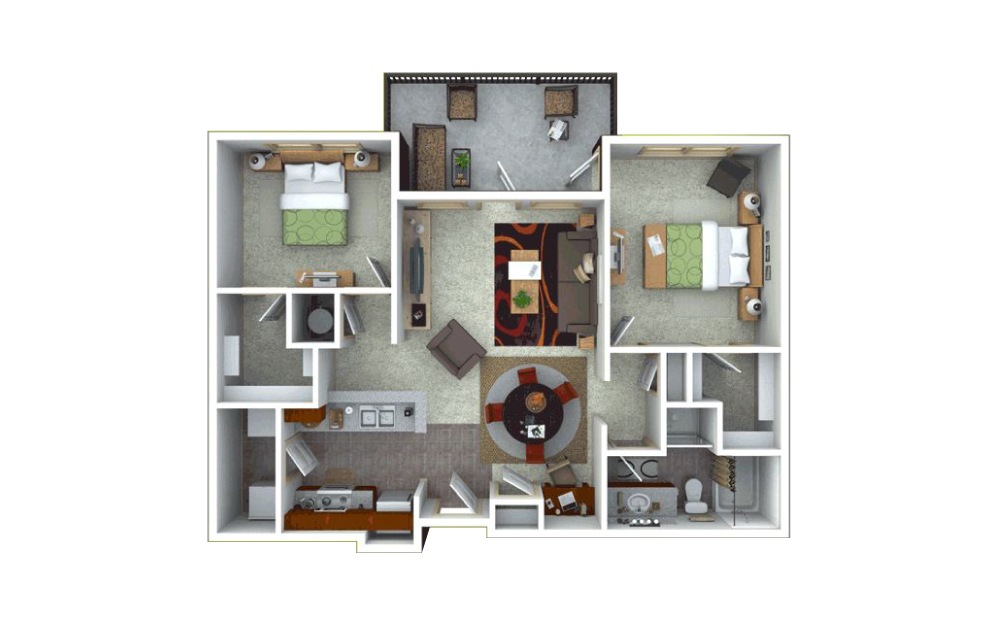 ENSO 5 - 2 bedroom floorplan layout with 1 bath and 1115 square feet.