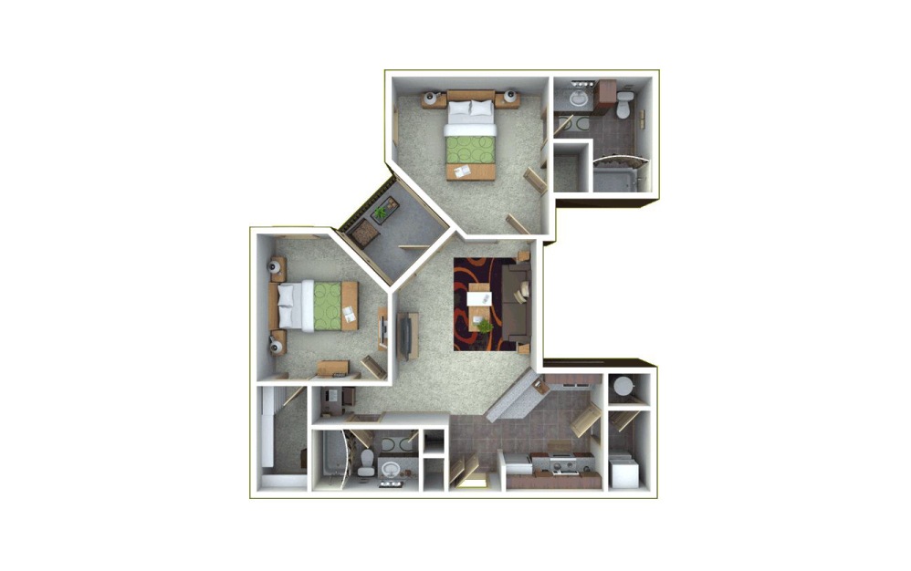 ENSO 7 - 2 bedroom floorplan layout with 2 baths and 1060 square feet.