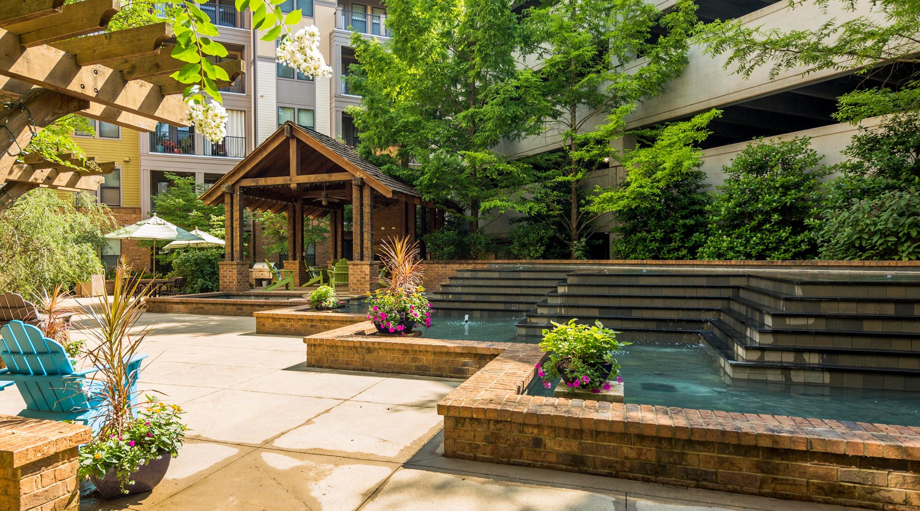 Beautiful courtyard with fountains